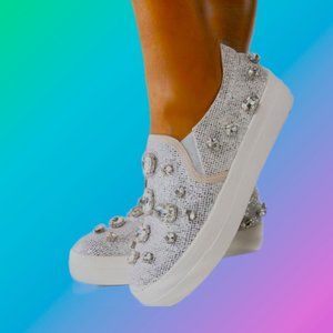AZALEA WANG Stunning Jeweled Silver Platform Sneakers with Box Sz 8